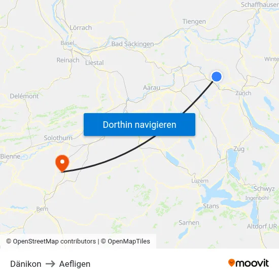 Dänikon to Aefligen map
