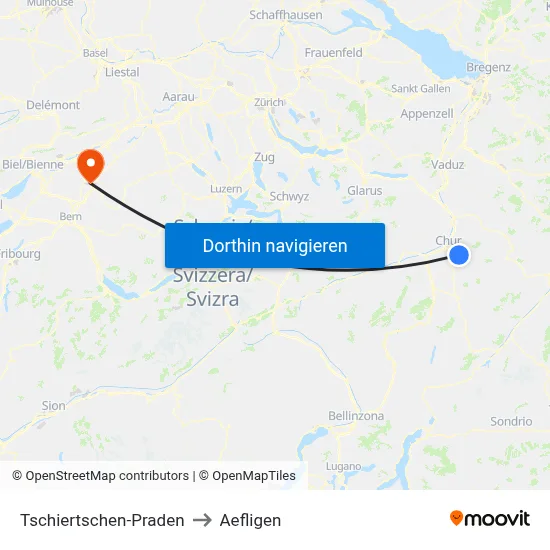 Tschiertschen-Praden to Aefligen map