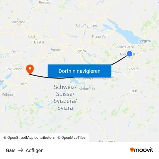 Gais to Aefligen map