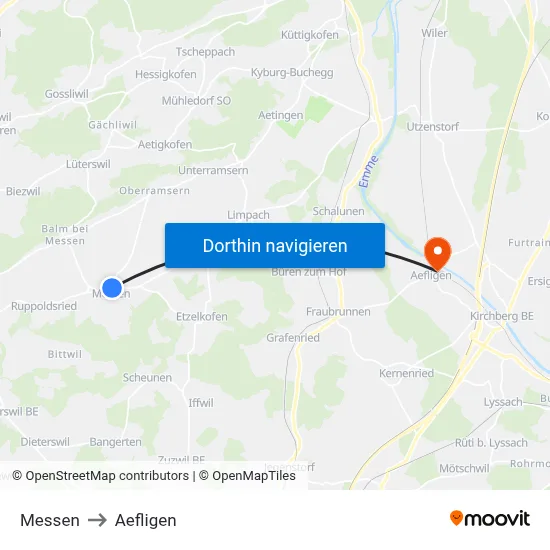 Messen to Aefligen map
