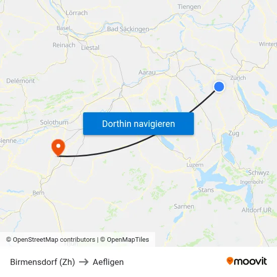 Birmensdorf (Zh) to Aefligen map