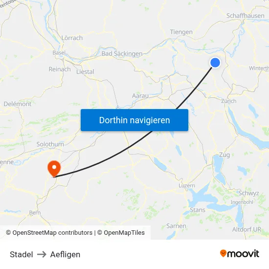 Stadel to Aefligen map
