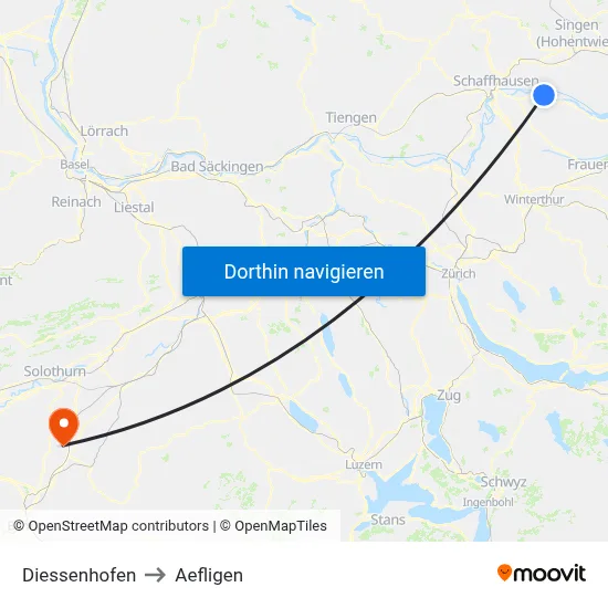 Diessenhofen to Aefligen map