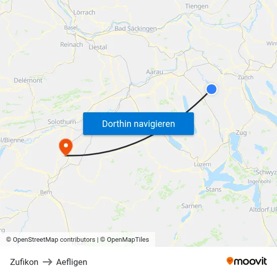 Zufikon to Aefligen map