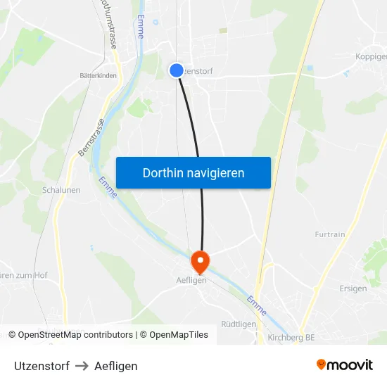 Utzenstorf to Aefligen map