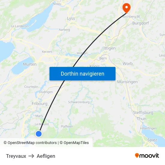 Treyvaux to Aefligen map