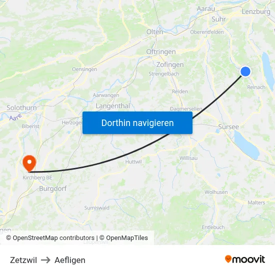 Zetzwil to Aefligen map
