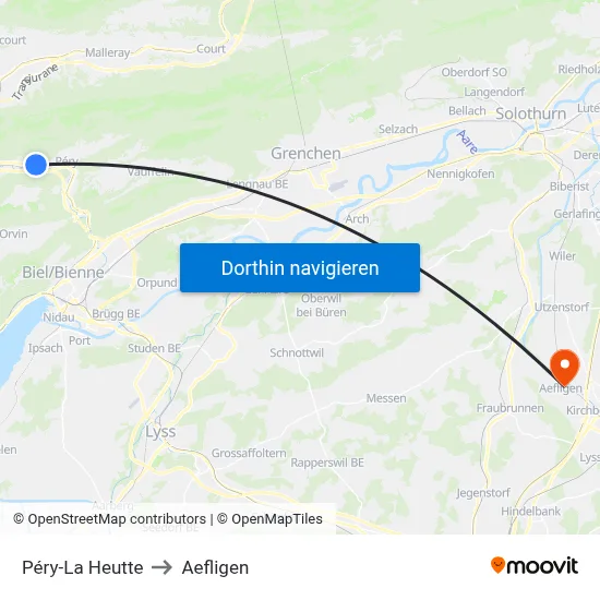 Péry-La Heutte to Aefligen map