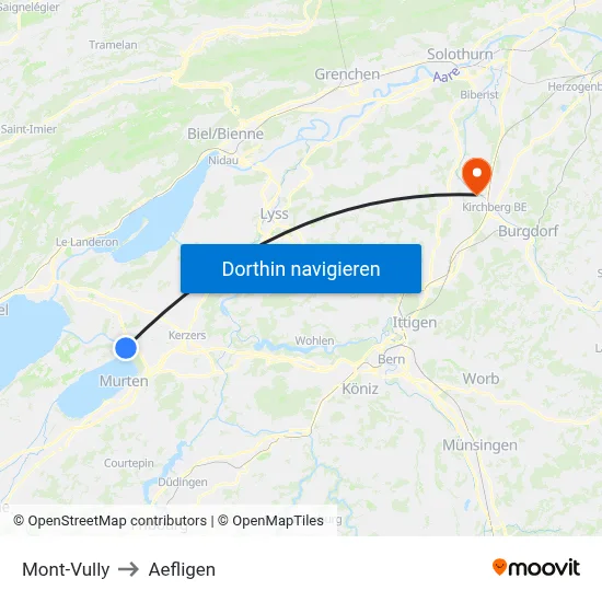 Mont-Vully to Aefligen map