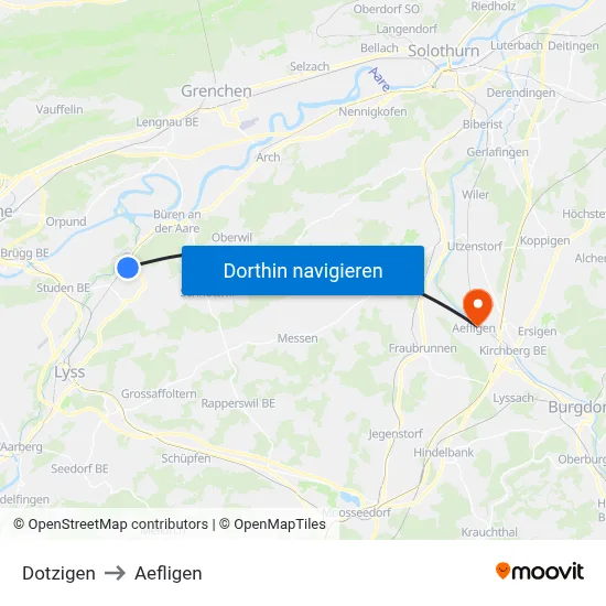 Dotzigen to Aefligen map