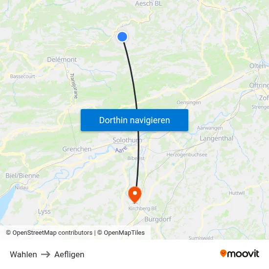 Wahlen to Aefligen map