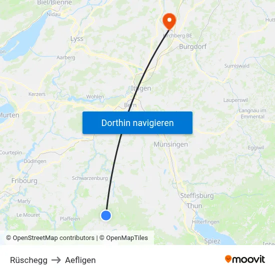 Rüschegg to Aefligen map
