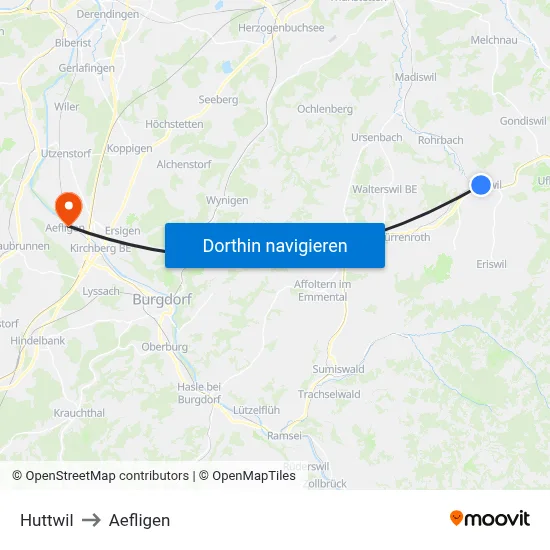 Huttwil to Aefligen map