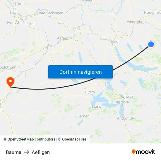 Bauma to Aefligen map