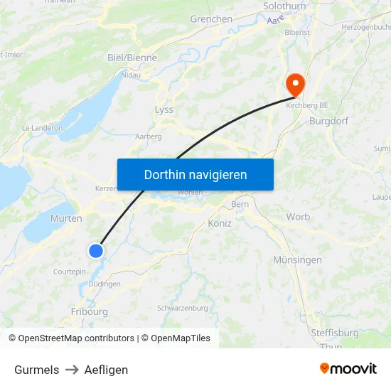 Gurmels to Aefligen map