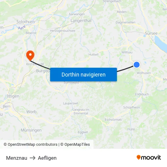 Menznau to Aefligen map