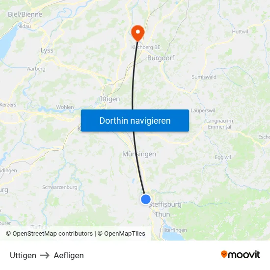 Uttigen to Aefligen map