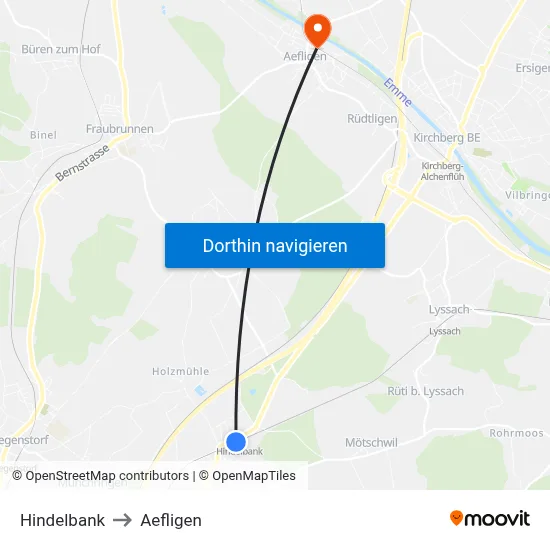 Hindelbank to Aefligen map