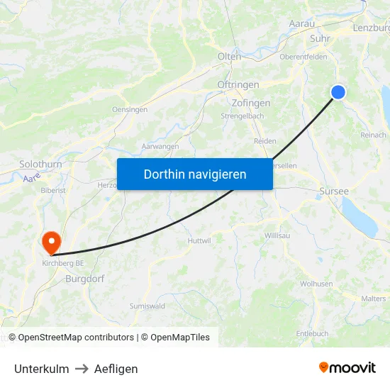 Unterkulm to Aefligen map