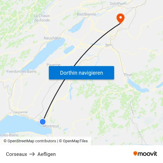 Corseaux to Aefligen map