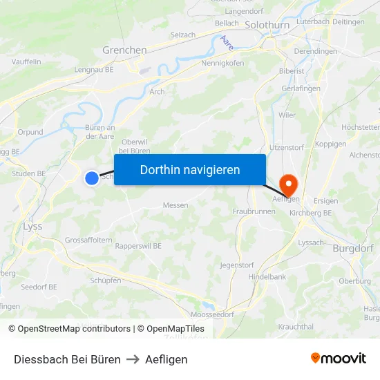Diessbach Bei Büren to Aefligen map