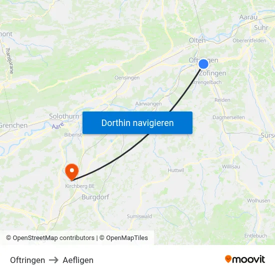 Oftringen to Aefligen map
