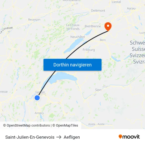 Saint-Julien-En-Genevois to Aefligen map