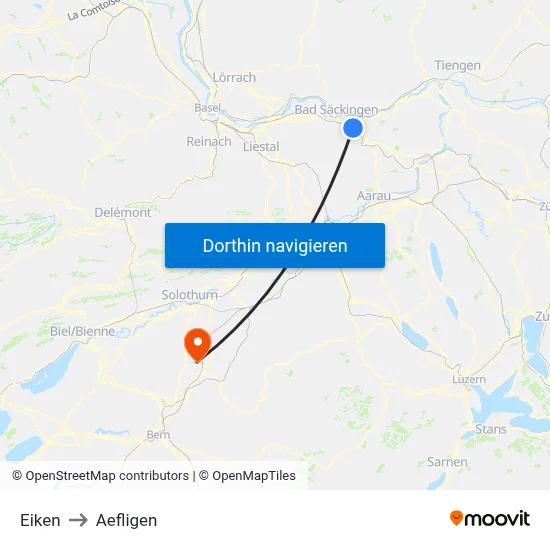 Eiken to Aefligen map