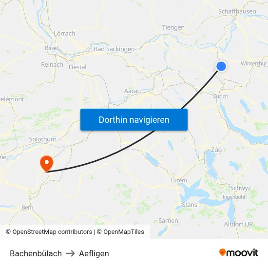 Bachenbülach to Aefligen map