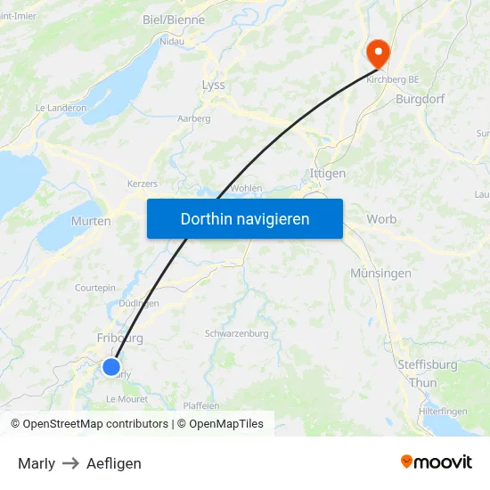 Marly to Aefligen map