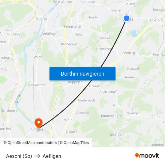 Aeschi (So) to Aefligen map