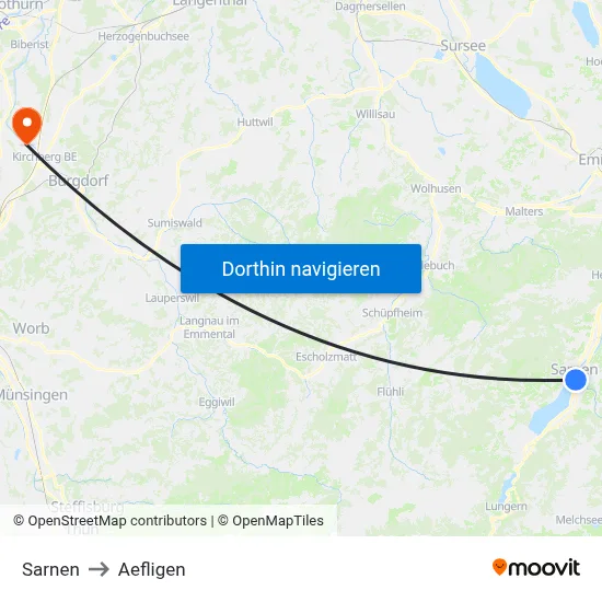 Sarnen to Aefligen map