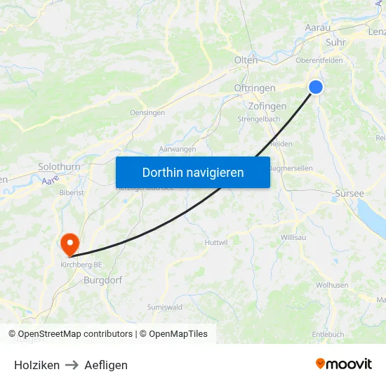 Holziken to Aefligen map