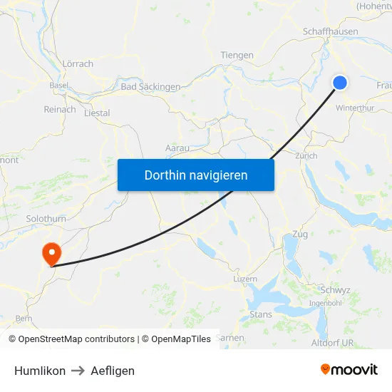 Humlikon to Aefligen map
