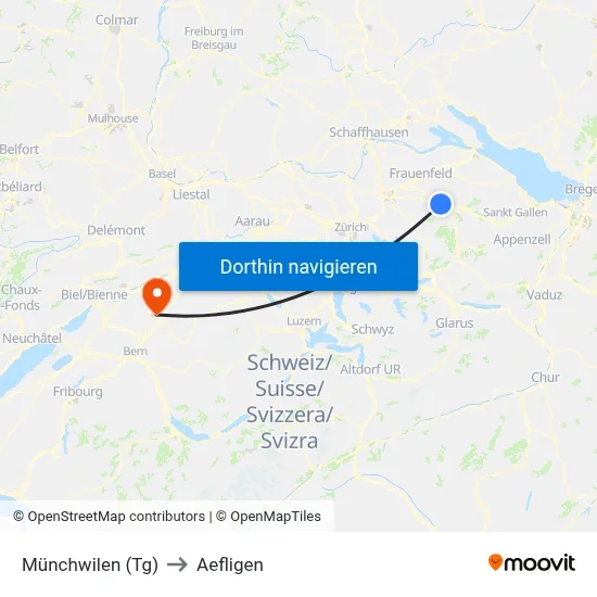 Münchwilen (Tg) to Aefligen map