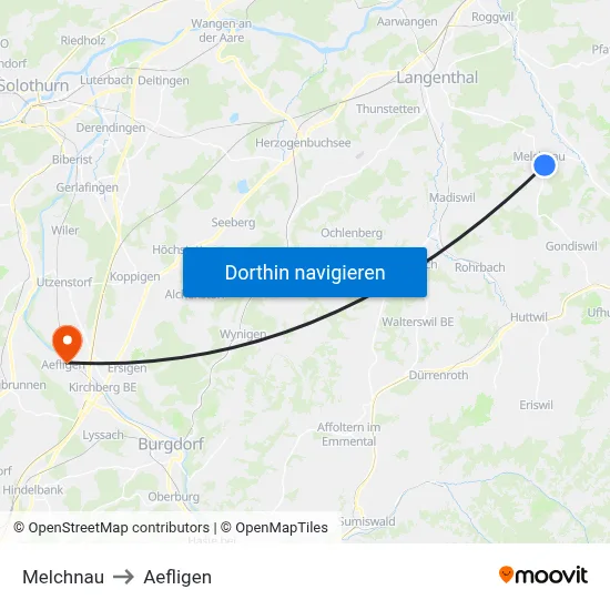 Melchnau to Aefligen map