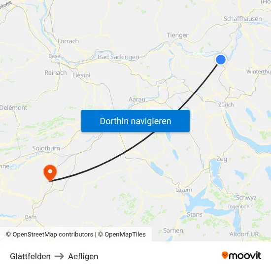 Glattfelden to Aefligen map