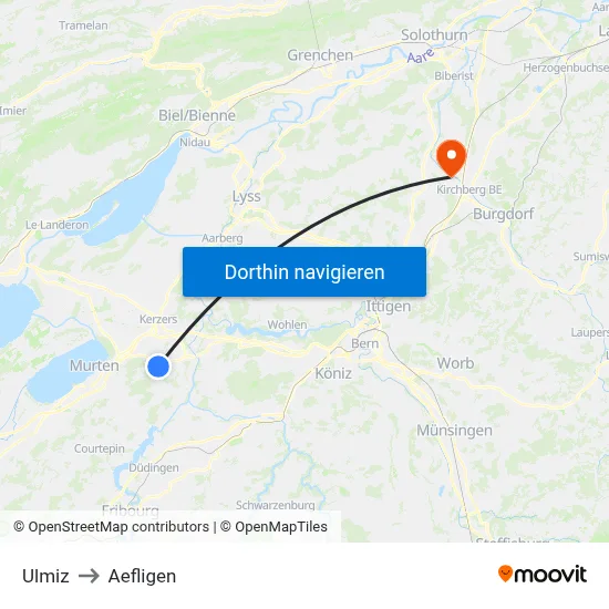 Ulmiz to Aefligen map