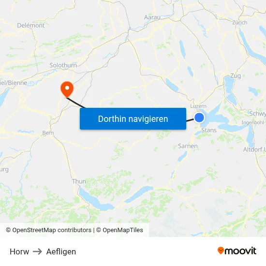 Horw to Aefligen map