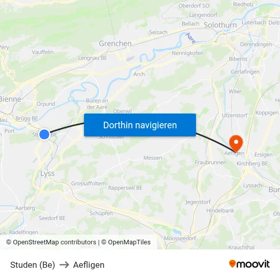 Studen (Be) to Aefligen map