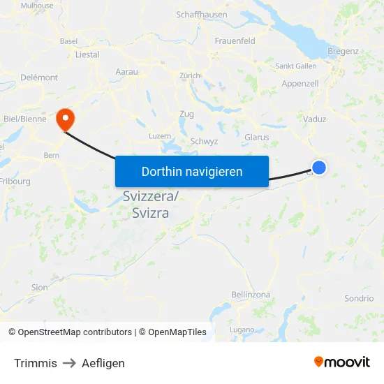 Trimmis to Aefligen map
