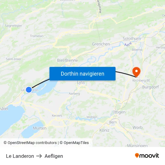 Le Landeron to Aefligen map