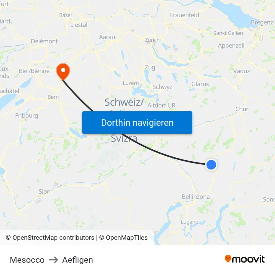 Mesocco to Aefligen map