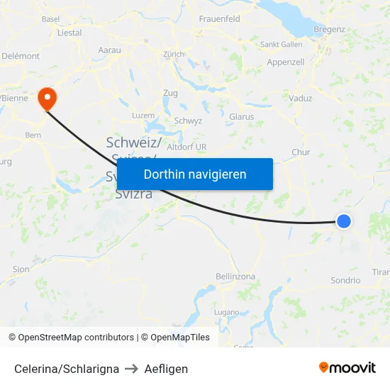 Celerina/Schlarigna to Aefligen map
