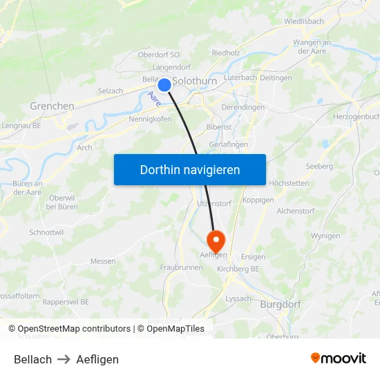 Bellach to Aefligen map