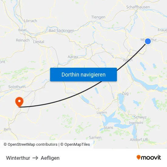 Winterthur to Aefligen map