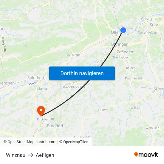 Winznau to Aefligen map