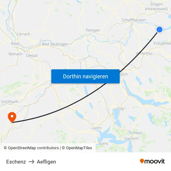 Eschenz to Aefligen map