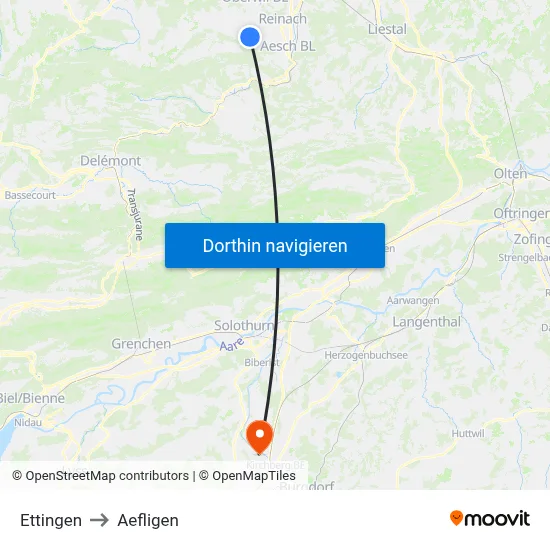 Ettingen to Aefligen map