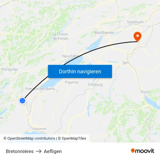 Bretonnières to Aefligen map